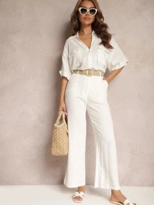 Białe Wiskozowe Spodnie z Lnem z Szerokimi Nogawkami Lomera bisou's project