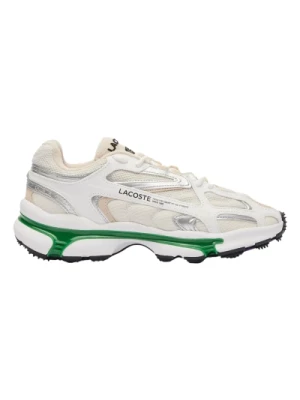 Białe Zielone Skórzane Sneakersy Lacoste