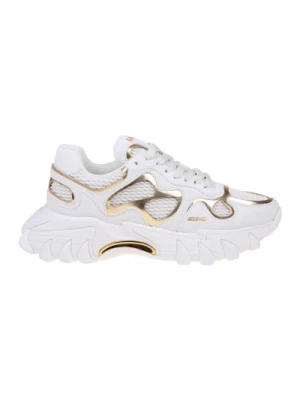 Białe/Złote Skórzane Sneakersy Balmain