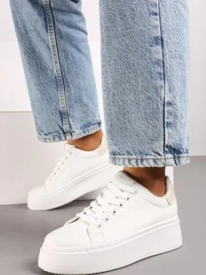 Biało-Beżowe Casualowe Sneakersy na Grubej Podeszwie Tiadonia vices