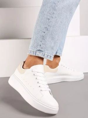 Biało-Beżowe Casualowe Sneakersy na Platformie ze Sznurowaniem Tialorae