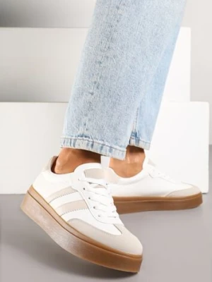 Biało-Beżowe Sneakersy na Kauczukowej Podeszwie Ozdobione Paskami Nilimea via giulia