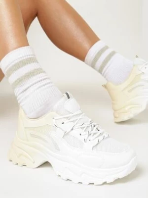 Biało-Beżowe Sneakersy Ombre na Płaskiej Podeszwie ze Żłobieniami Jofiello