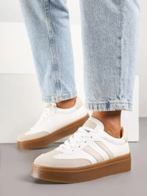 Biało-Beżowe Sneakersy w Stylu Tenisówek z Paskami Nilomira via giulia