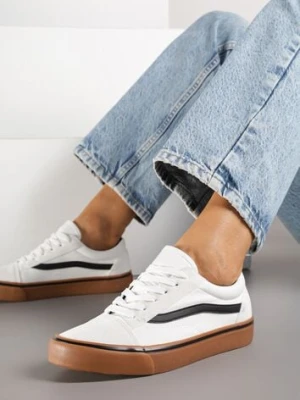 Biało-Beżowe Tenisówki z Boczną Naszywką Simeris