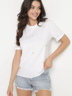Biało-Beżowy T-shirt z Bawełny w Serca Kolavelle melya by melody