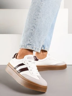 Biało-Bordowe Sneakersy na Kauczukowej Podeszwie Ozdobione Paskami Nilimea via giulia