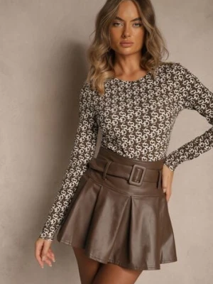 Biało-Brązowa Bluzka Longsleeve z Bawełny Ozdobiony Literowym Wzorem Javelina glo-story