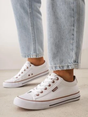 Biało-Brązowe Klasyczne Trampki do Kostki z Lamówką przy Podeszwie Kasiope vico