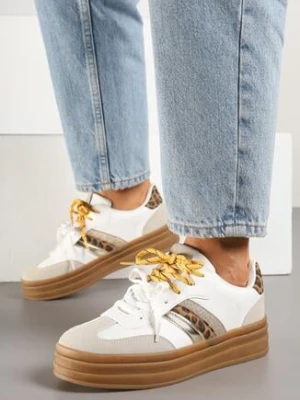 Biało-Brązowe Sneakersy w Stylu Kultowych Tenisówek z Dodatkowymi Sznurówkami Nasalla Be.Sport