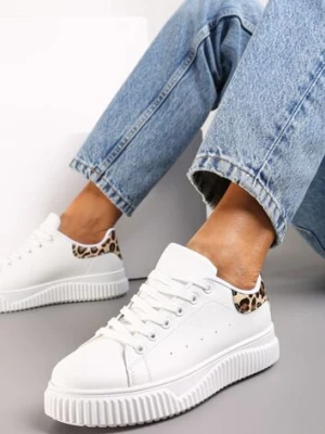 Biało-Brązowe Sznurowane Sneakersy z Metaliczną Wstawką i Żłobieniami Komparre