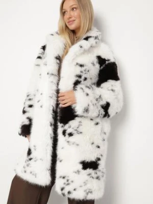 Biało-Brązowy Płaszcz Futerko o Długim Kroju w Krowie Łaty Otirena ann gissy