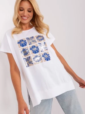 Biało-ciemnoniebieska damska bluzka z printem RELEVANCE