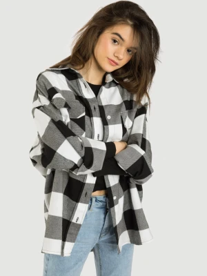 Biało-czarna koszula flanelowa oversize w kratę Reporter
