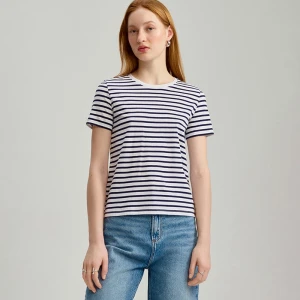 Biało-czarna koszulka w paski basic z okrągłym dekoltem House