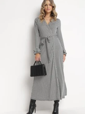 Biało-Czarna Sukienka Kopertowa z Falbanką Varialus by swan