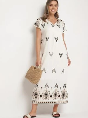 Biało-Czarna Wiskozowa Sukienka Pudełkowa z Ornamentnym Wzorem Melosea rosa