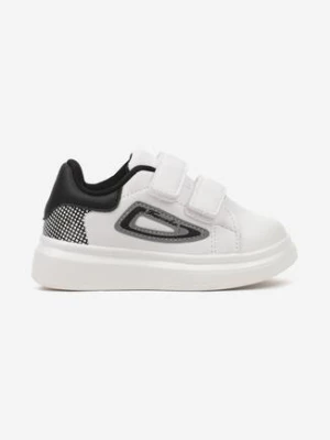 Biało-Czarne Buty Sportowe Sneakersy z Rzepami i Ozdobnym Zapiętkiem Limosa