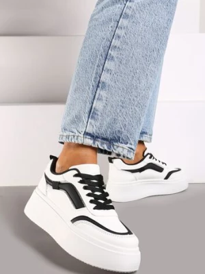 Biało-Czarne Casualowe Sneakersy na Płaskiej Podeszwie Ozdobione Paskami Vlivana