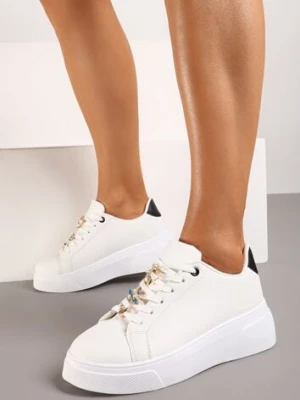 Biało-Czarne Casualowe Sneakersy na Platformie z Cyrkoniami i Zawieszkami na Sznurowadłach Timawel
