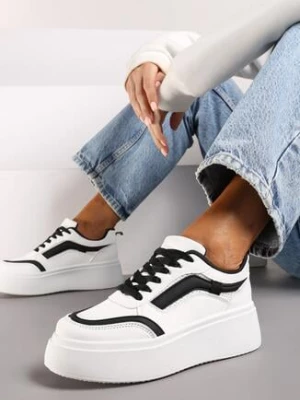 Biało-Czarne Płaskie Sneakersy z Geometrycznym Wzorem i Sznurowaniem Vlisera
