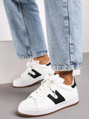 Biało-Czarne Płaskie Sneakersy z Geometrycznym Zdobieniem Armeria