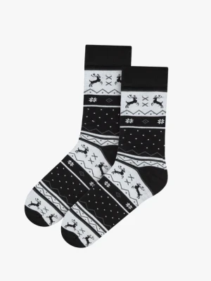 Biało-czarne skarpetki świąteczne unisex z reniferami Ryłko
