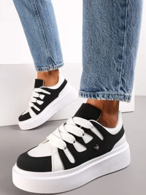 Biało-Czarne Sneakersy na Grubej Podeszwie przed Kostkę Alisis