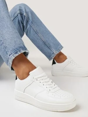 Biało-Czarne Sneakersy na Grubej Podeszwie z Ekoskóry z Przeszyciami Geriada