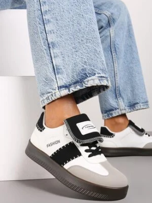 Biało-Czarne Sneakersy na Grubej Podeszwie z Kontrastującymi Wstawkami i Wywiniętym Językiem Mirinae
