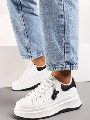 Biało-Czarne Sneakersy na Grubej Podeszwie z Motywem Misia Saldren