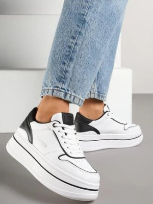 Biało-Czarne Sneakersy na Grubej Podeszwie z Napisem i Brokatem Odivena mellisa