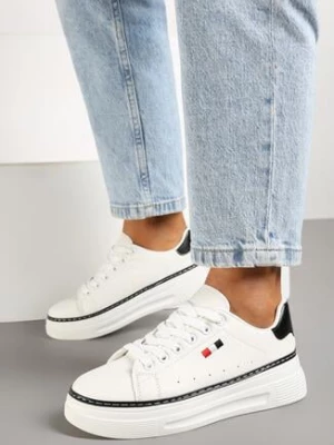 Biało-Czarne Sneakersy na Grubej Podeszwie z Przeszyciami Zanas