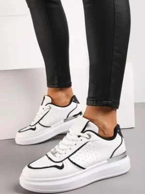 Biało-Czarne Sneakersy na Niskiej Platformie z Brokatowymi i Metalicznymi Wstawkami Limexa
