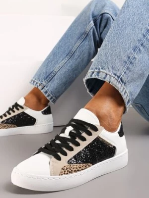 Zdjęcie produktu Biało-Czarne Sneakersy na Płaskiej Podeszwie z Ozdobnymi Wstawkami i Brokatem Jivina