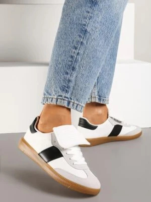 Biało-Czarne Sneakersy na Płaskiej Podeszwie z Wywiniętym Językiem Felilora