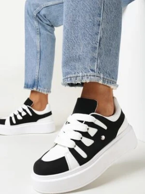 Biało-Czarne Sneakersy na Platformie Revin