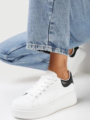 Biało-Czarne Sneakersy na Platformie z Kontrastową Wstawką z Tyłu Lehastia