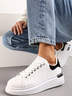 Biało-Czarne Sneakersy na Platformie z Metaliczną Wstawką Sissis