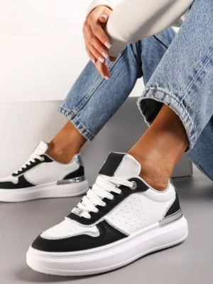 Biało-Czarne Sneakersy Ozdobione Wstawkami z Materiału i Aplikacją z Cyrkonii Eephira