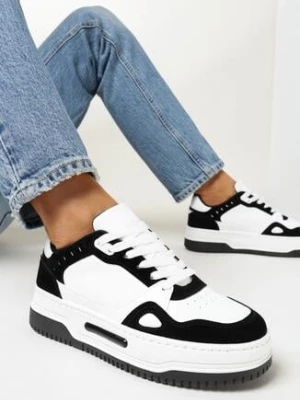 Biało-Czarne Sneakersy przed Kostkę na Grubej Podeszwie Oshime