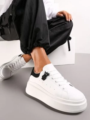 Biało-Czarne Sneakersy przed Kostkę na Platformie Phani