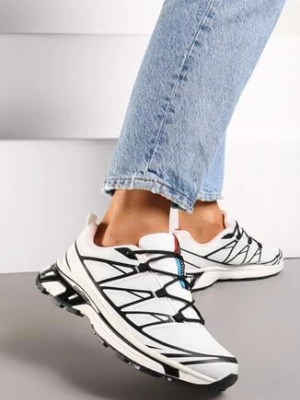Biało-Czarne Sneakersy przed Kostkę Ściągane Gumką z Ozdobnymi Wstawkami na Cholewce Axliara