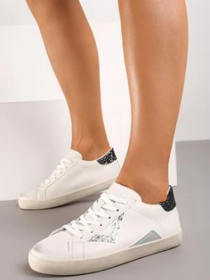 Biało-Czarne Sneakersy przed Kostkę z Brokatową Wstawką Soneri