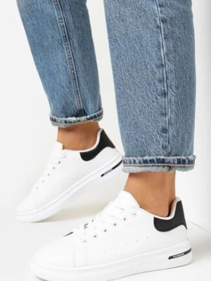 Biało-Czarne Sneakersy Sznurowane na Płaskiej Podeszwie Azih