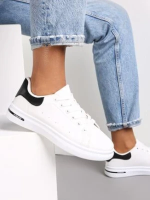 Zdjęcie produktu Biało-Czarne Sneakersy Sznurowane na Płaskiej Podeszwie Azih