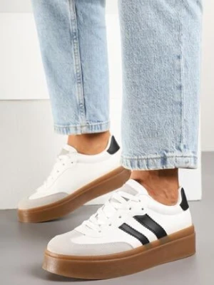 Biało-Czarne Sneakersy w Stylu Kultowych Tenisówek na Grubej Podeszwie Carilne romanciaga
