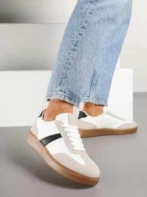 Biało-Czarne Sneakersy w Stylu Tenisówek Ozdobione Paskiem Elhanis