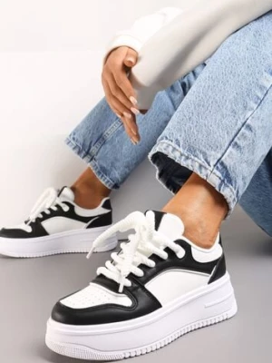 Biało-Czarne Sneakersy z Cholewką z Licznymi Wstawkami na Grubej Podeszwie Lenarise