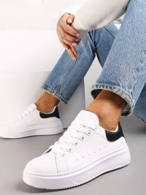 Zdjęcie produktu Biało-Czarne Sneakersy z Ekoskóry na Grubej Podeszwie ze Sznurowaniem Serizia